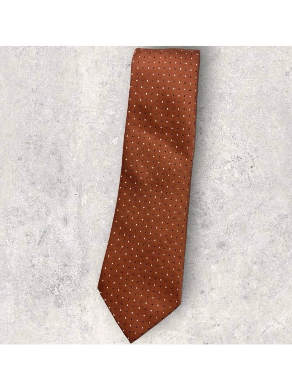 KITON 7fold Silk Tie ITALY Orange Navy White Polka Dot W:3.6" EUC